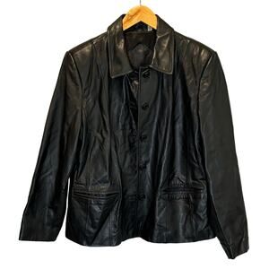 Preston & York Black Leather Button front Jacket - size Medium